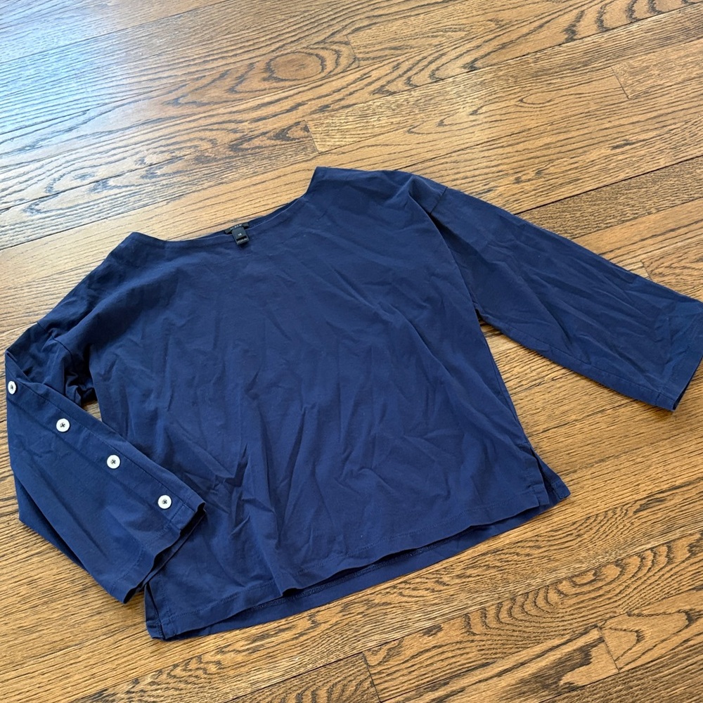 J. Crew Navy boatneck Long Sleeve Top with Button Detail on sleeves, XS